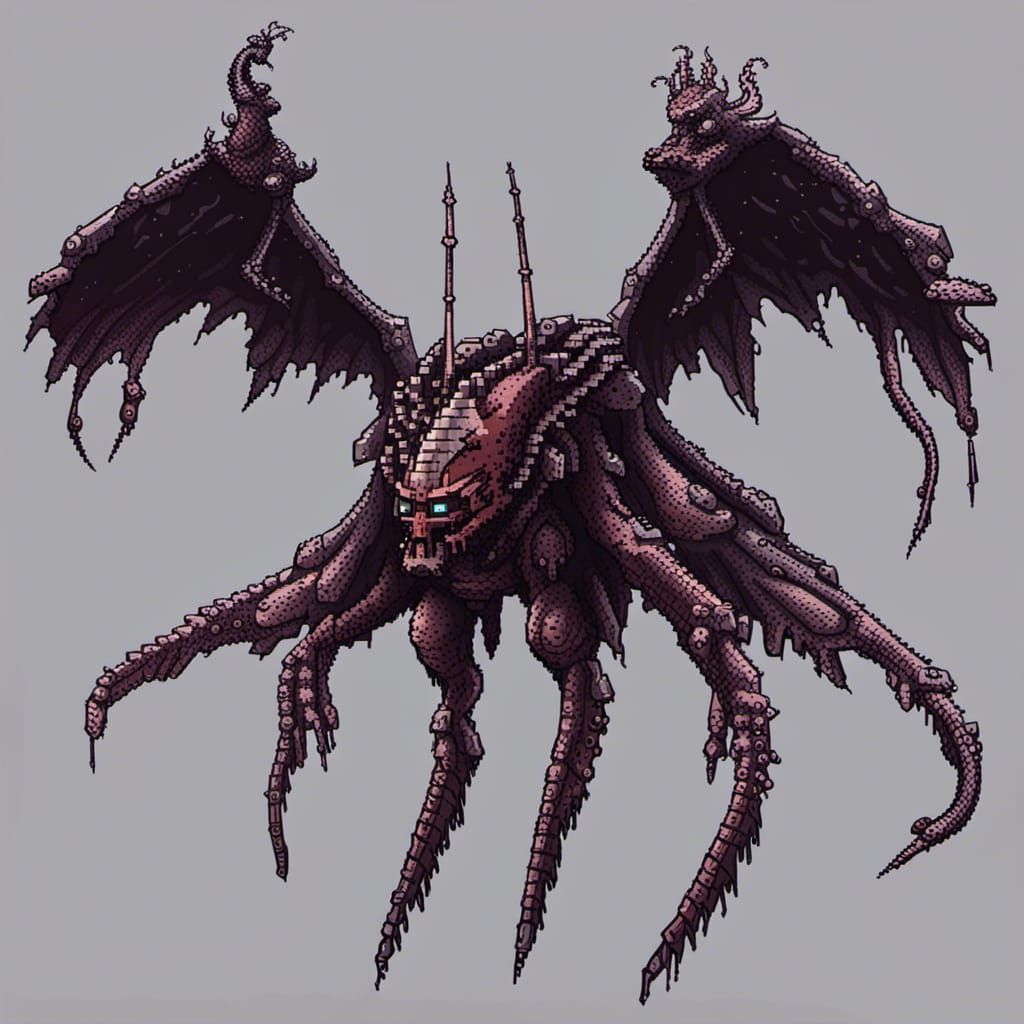 Horrifying Pixel Art Alien King on Throne