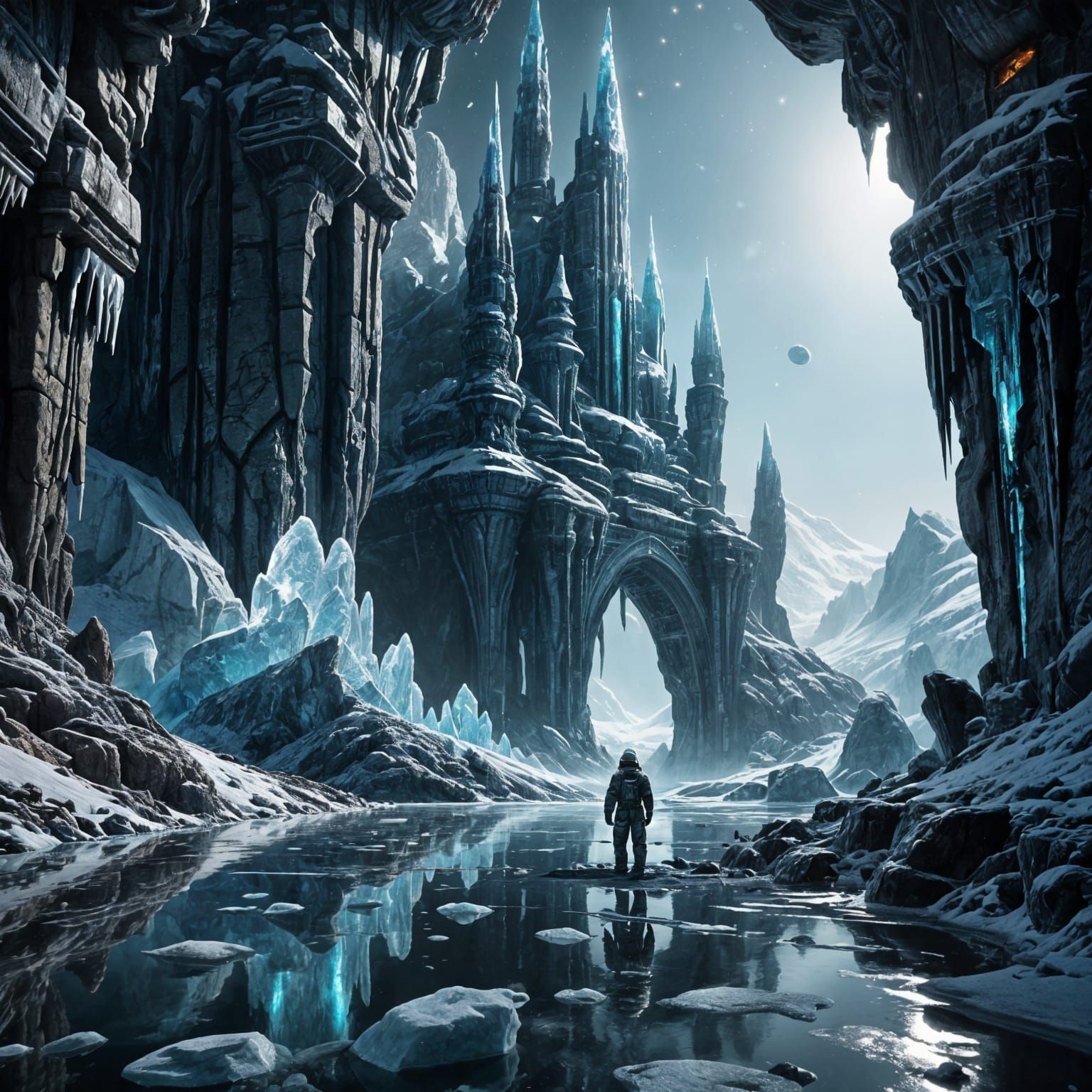 Astronaut Discovering Ancient Alien City Under Ice