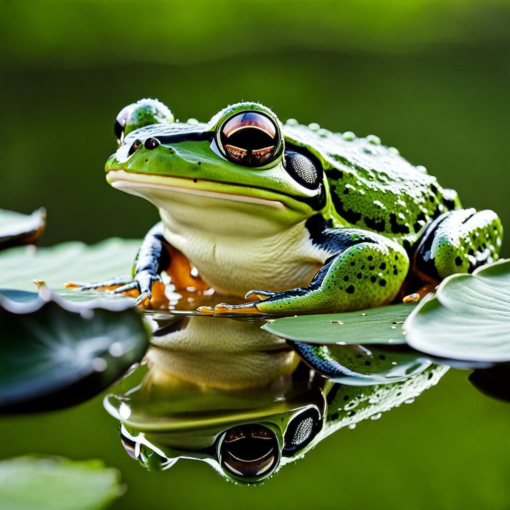 Frog on Lily Pad with Crystal Reflection