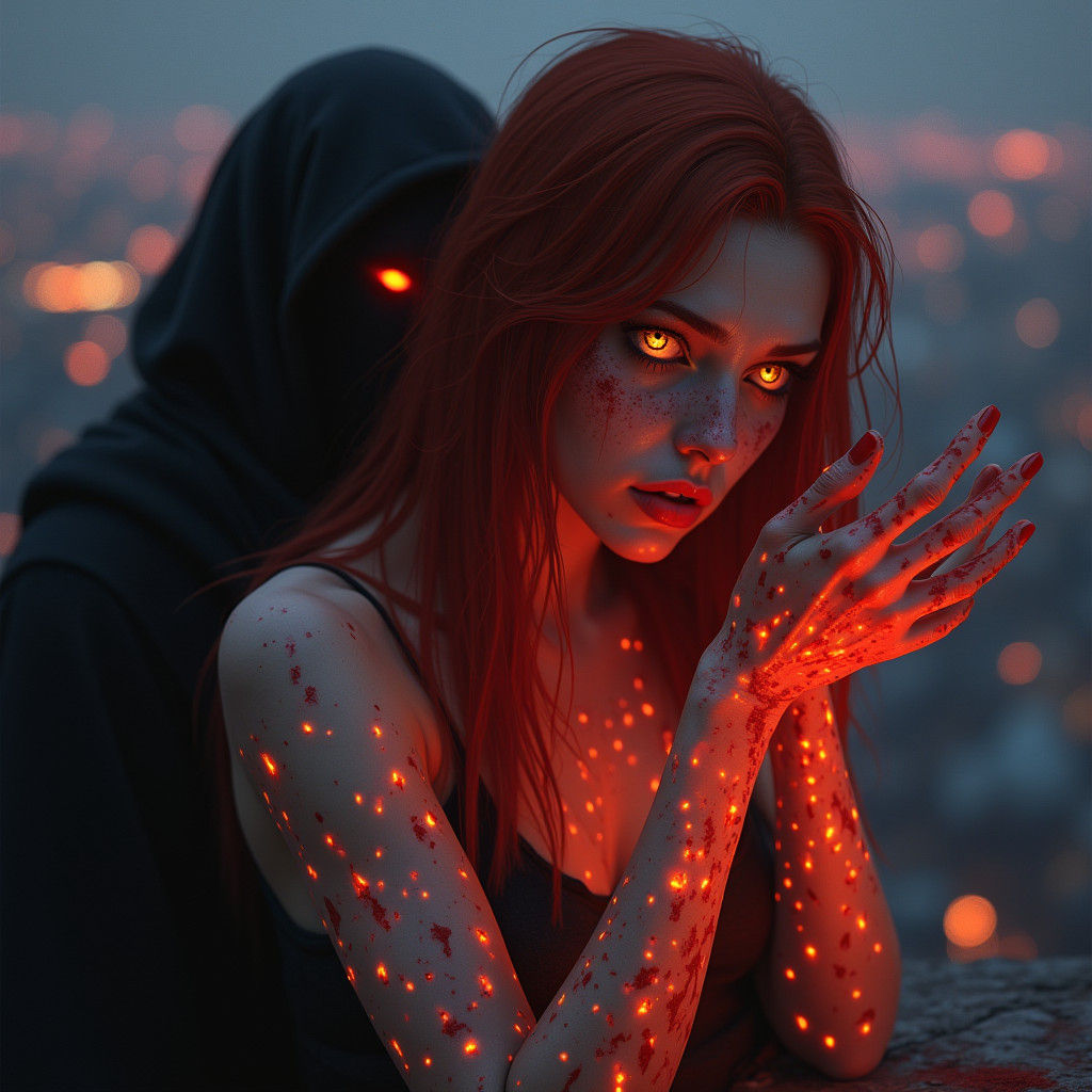 Woman with Golden Eyes and Crimson Markings