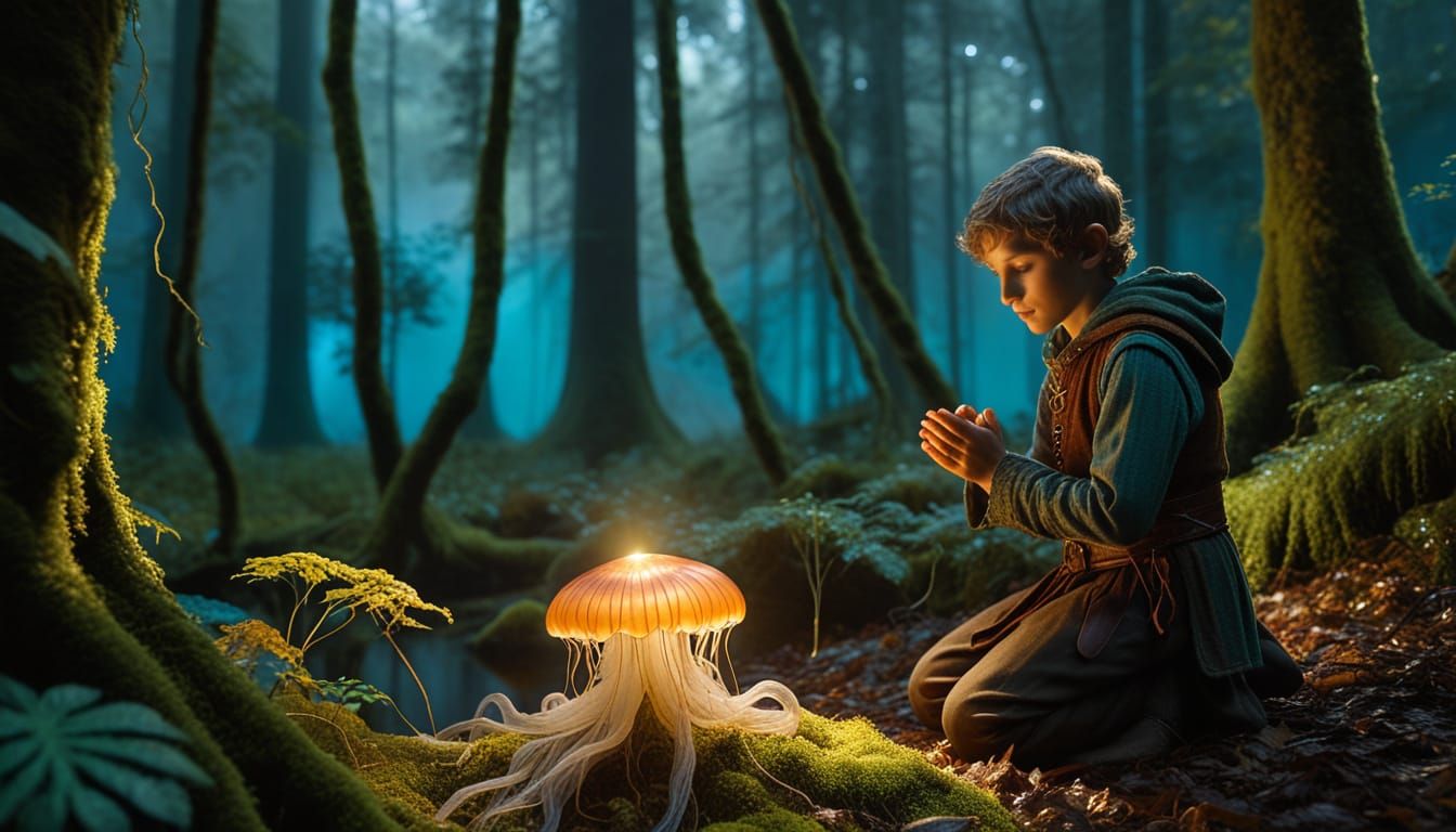 Hyperrealistic Young Elf in Enchanted Forest