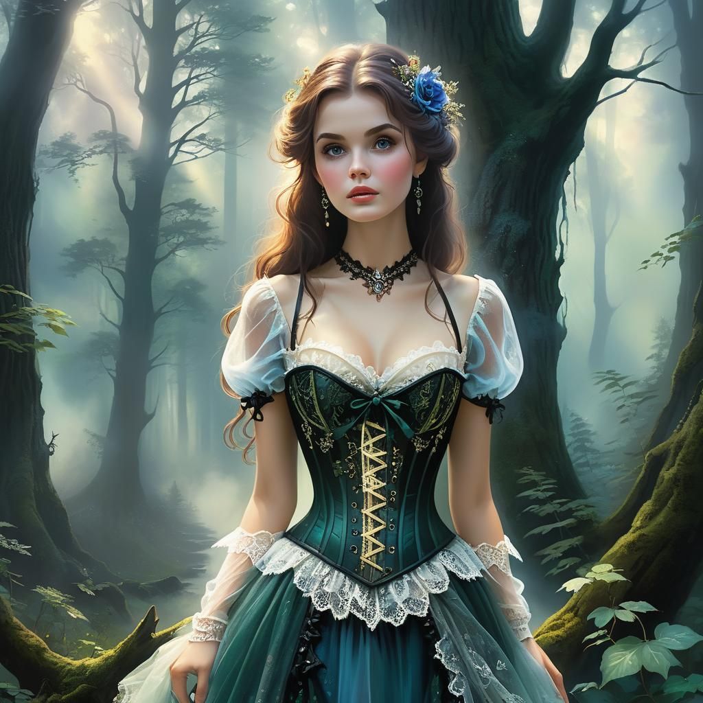 Ethereal Witch in Forest, Hyperdetailed Fantasy Art