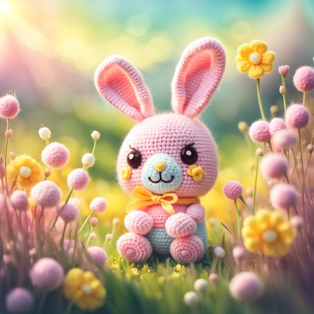 Pastel Amigurumi Rabbit in Sunny Meadow