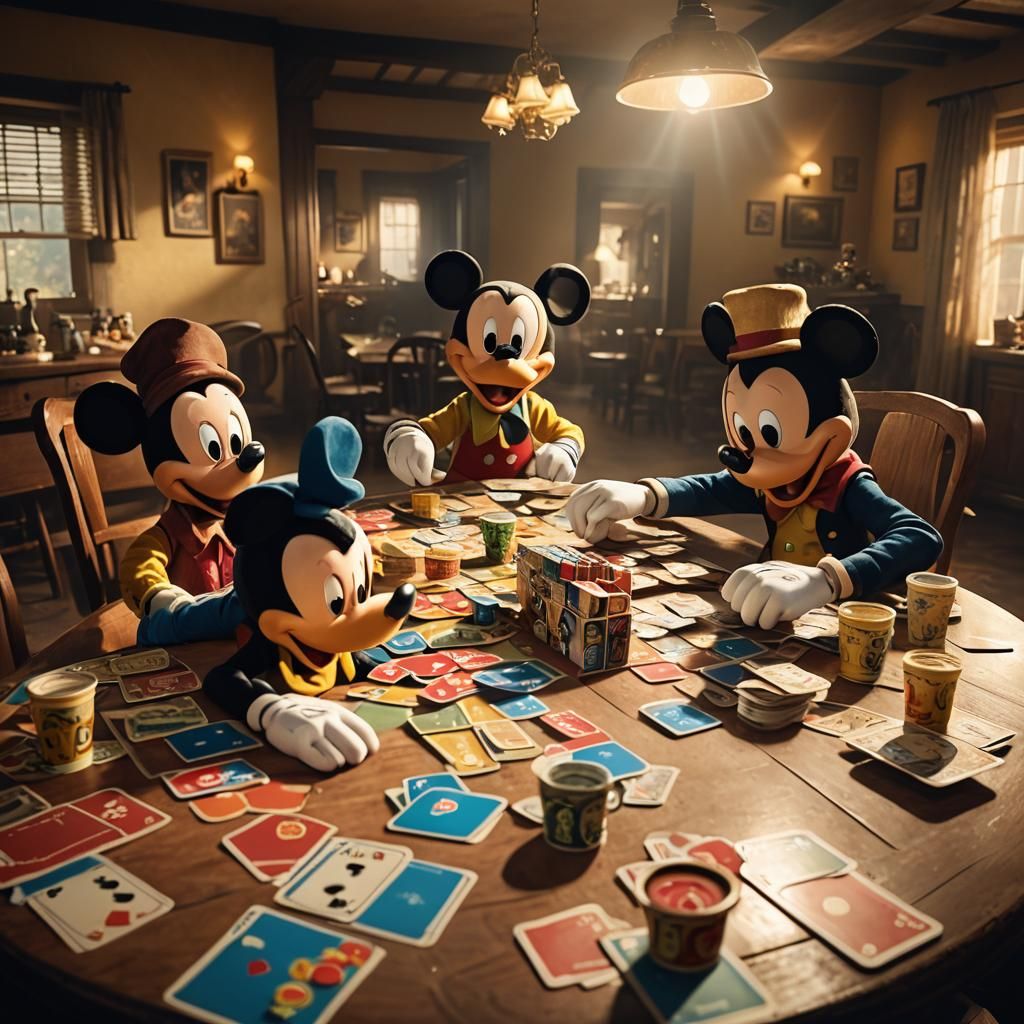Mickey, Donald, and Goofy Play Uno: Digital Art