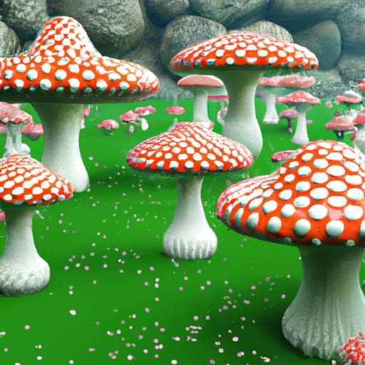 Op Art Mushroom Garden in Photo-realistic Style