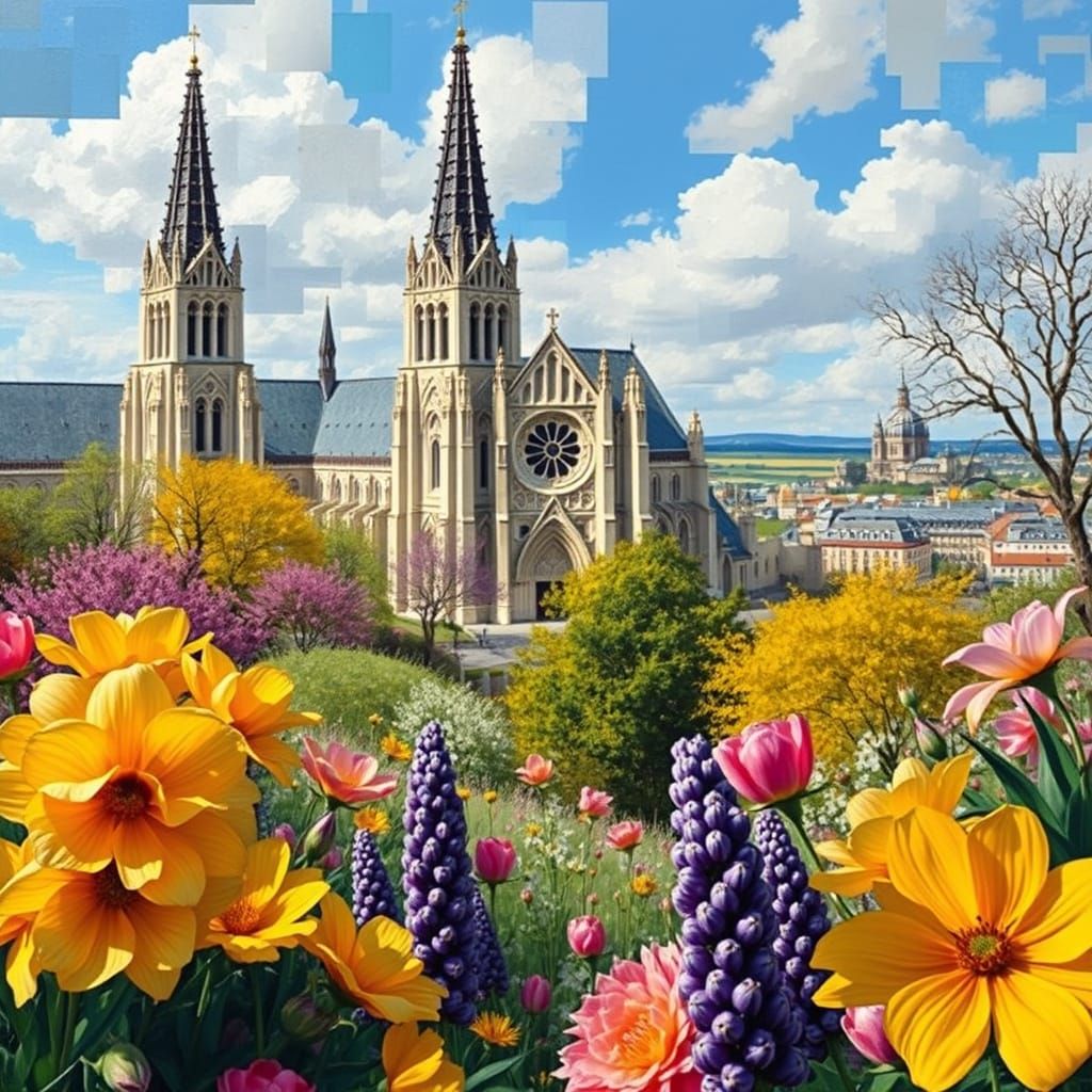 Surreal Spring Cathedral Scene in Impressionist Fantasy Styl...