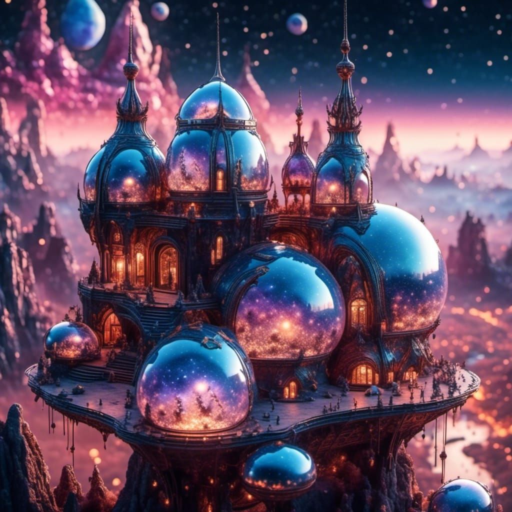 Futuristic Space City at Night in Sci-Fi Style