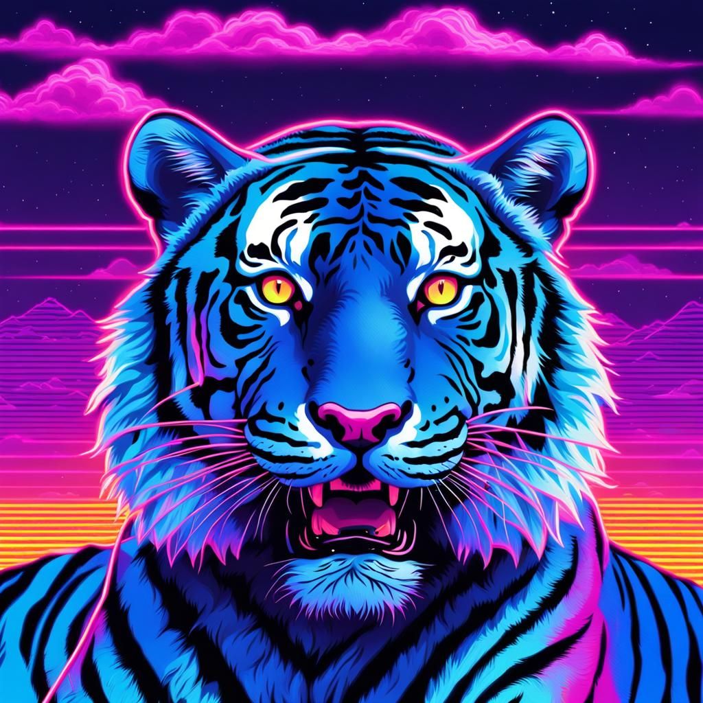 Tiger tiger burning bright synthwave neon retro