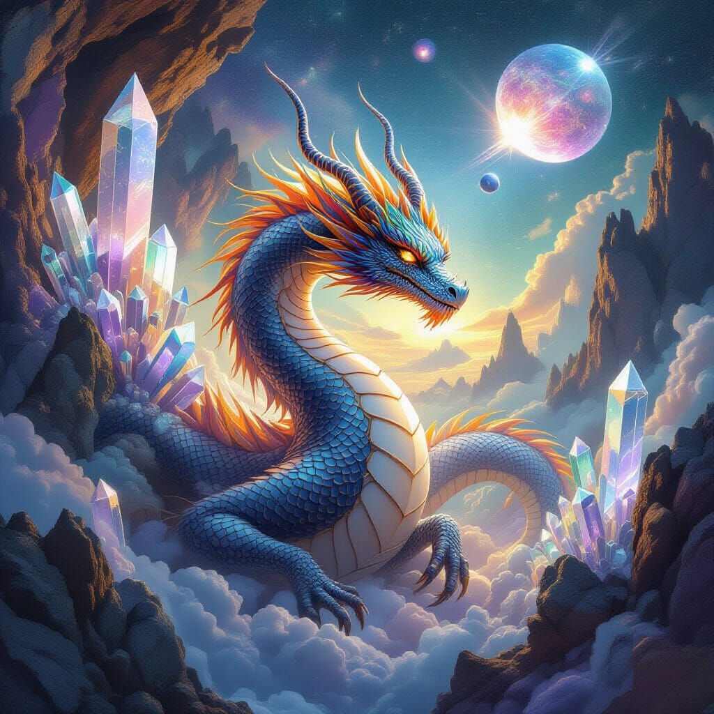 Crystalline Dragon in Surreal Sci-Fi Landscape