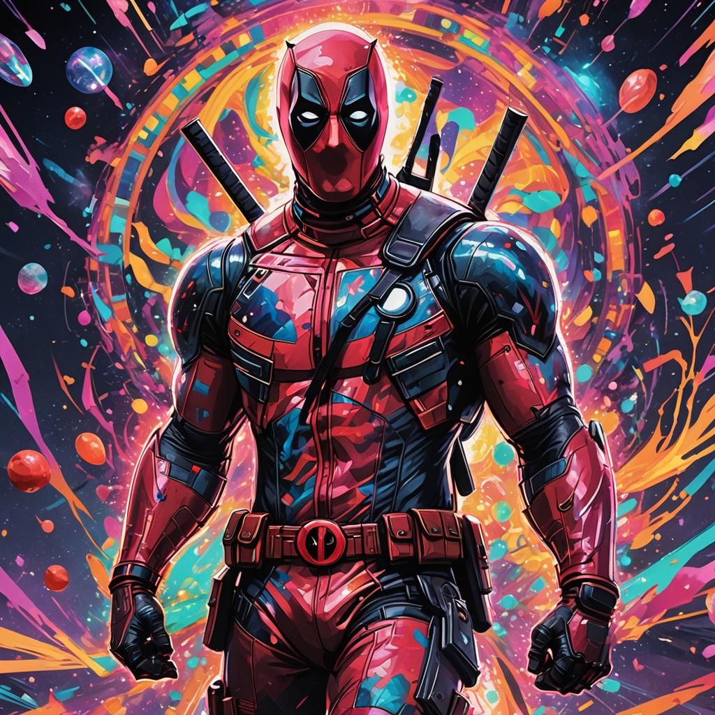 Deadpool Strutting on Catwalk in Psychedelic Dreamscape