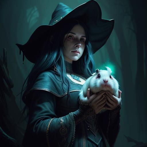 Guinea Pig Witch Familiar in Dark Fantasy Style