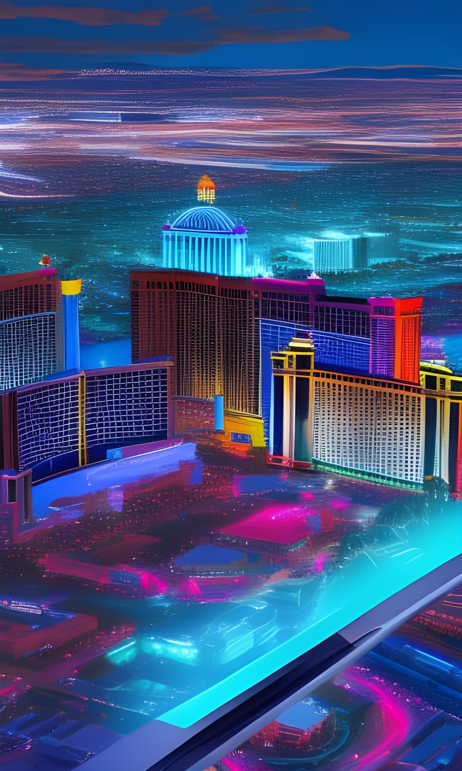 Las Vegas Strip Juxtaposed with Slums in Cyberpunk Style