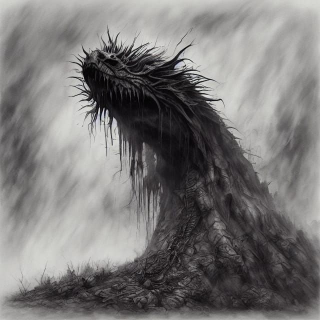 Spooky Dragon-Sandworm-Beetle Creature in Forest