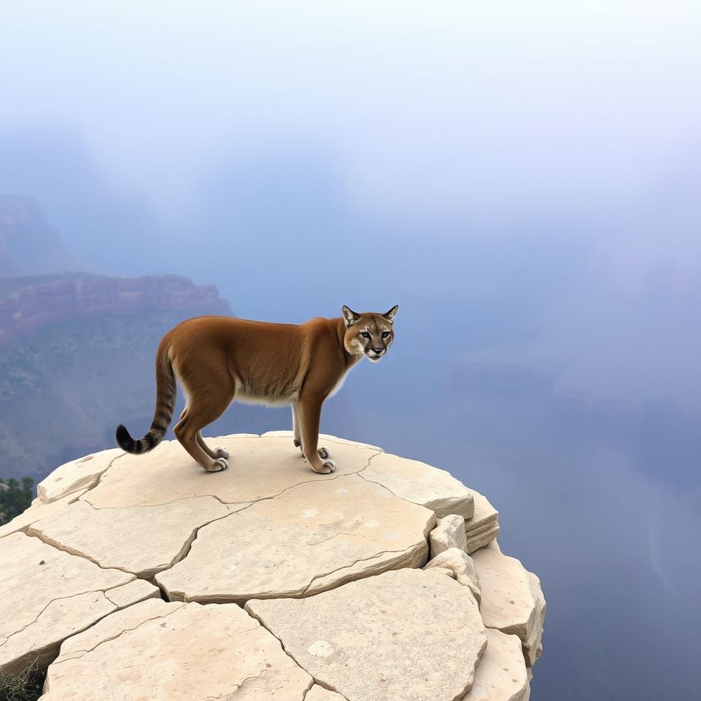 Cougar on Misty Grand Canyon Crag
