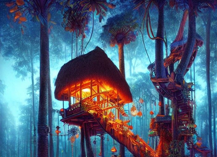 Jungle Paradise Treehouse with Tiki Huts