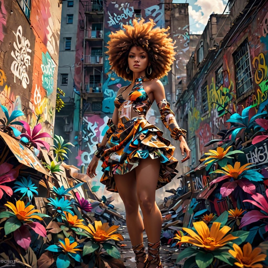 Surreal Urban Goddess in Vibrant Graffiti