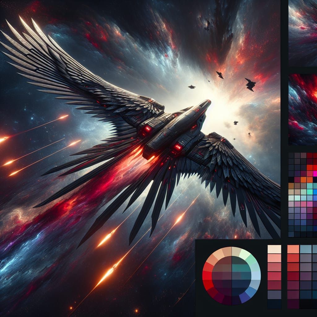 Sleek Falcon Spaceship Fires Lasers in Deep Space