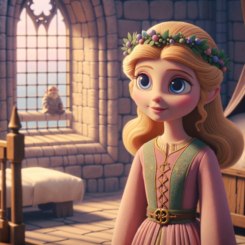 Cute Disney-Style Orc Princess in Whimsical Medieval Dress