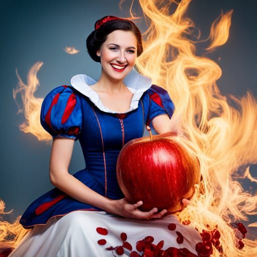 Smiling Snow White Portrait with Golden Apple