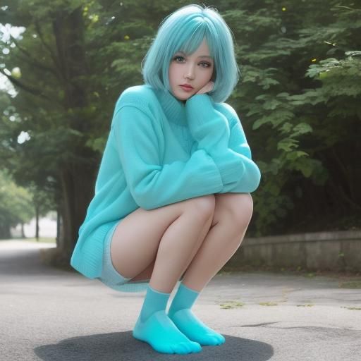 Woman in Cyan Socks