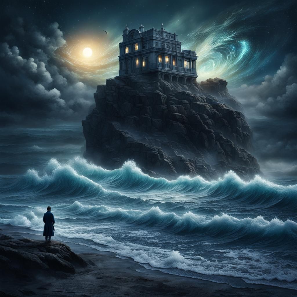 Pensive Figure at Ocean's Edge: A Digital Painting