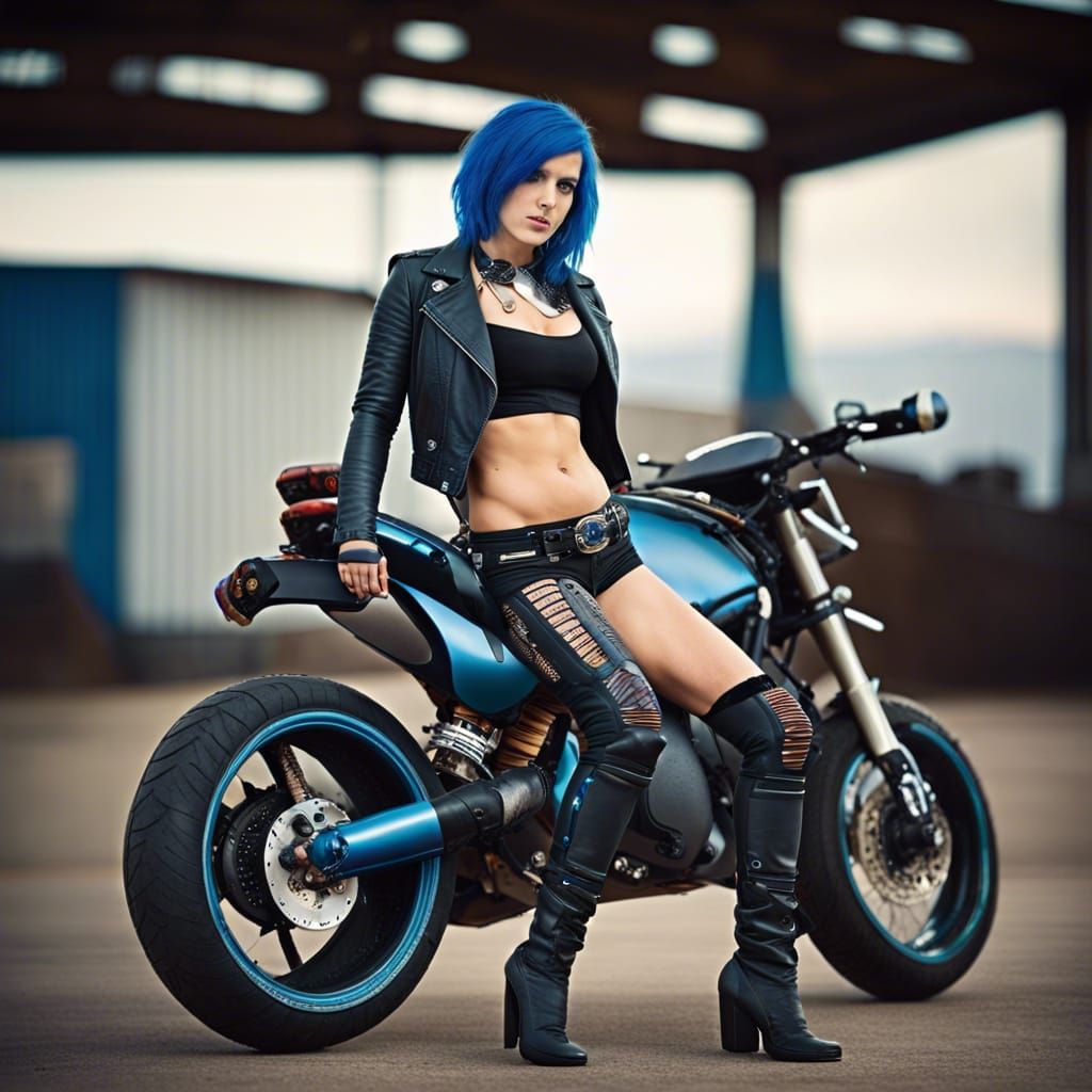 Emo Girl with Supermoto Bike: Professional Portrait