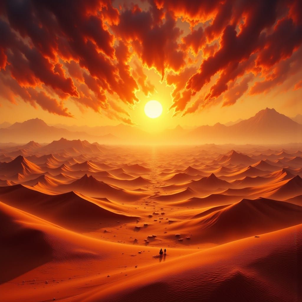 Desert Sandstorm Under Intense Sun