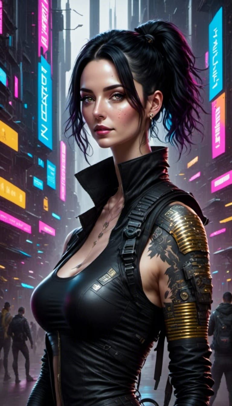 Cute Superhero Girl in Cyberpunk Style
