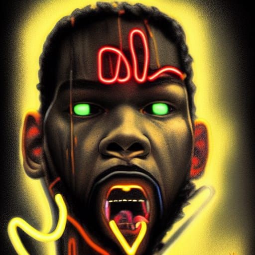 Horror Scarecrow Portrait with Neon Details