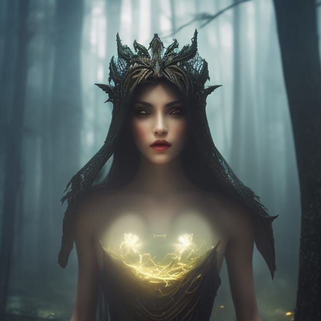 Eerie Pond Portrait with Skulls in Fantasy Style