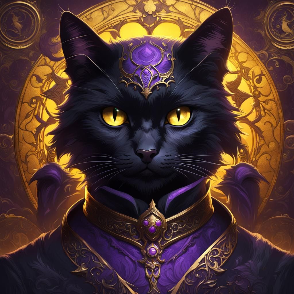 Elegant Black Cat in Dark Fantasy Style