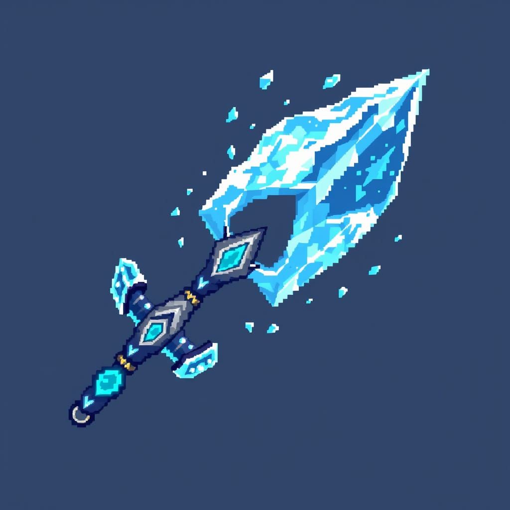 Magical Pixel Art Ice Shovel in Vibrant Blues