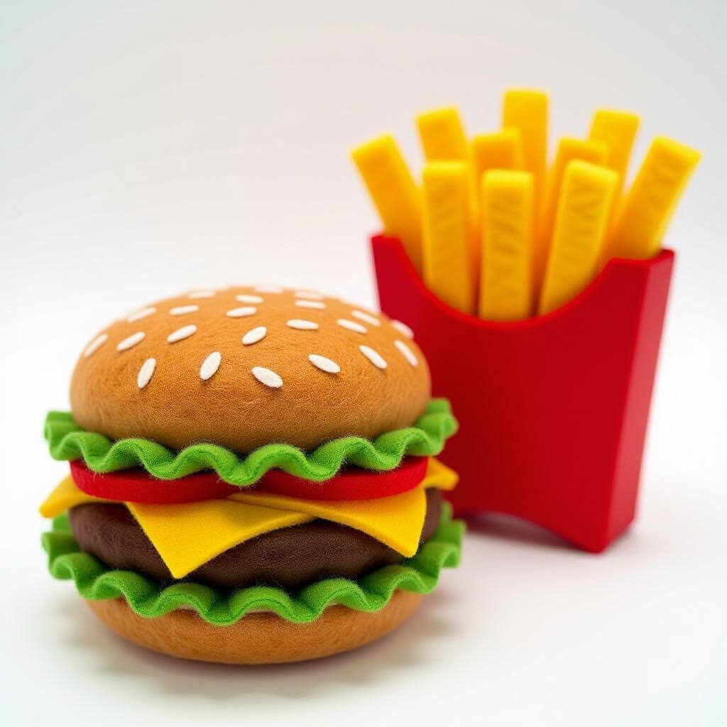 Felt Cheeseburger and Fries Still Life