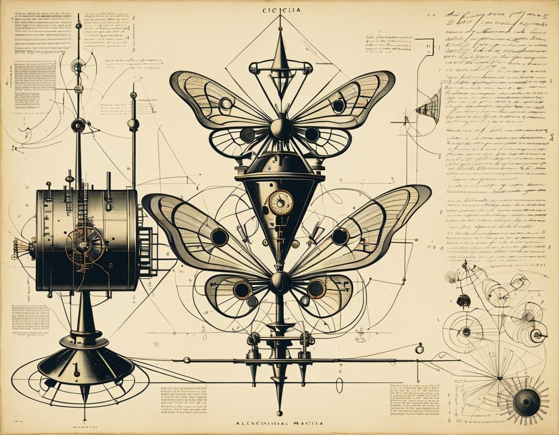Clockwork Moth Machine: Retrofuturist Technical Diagram
