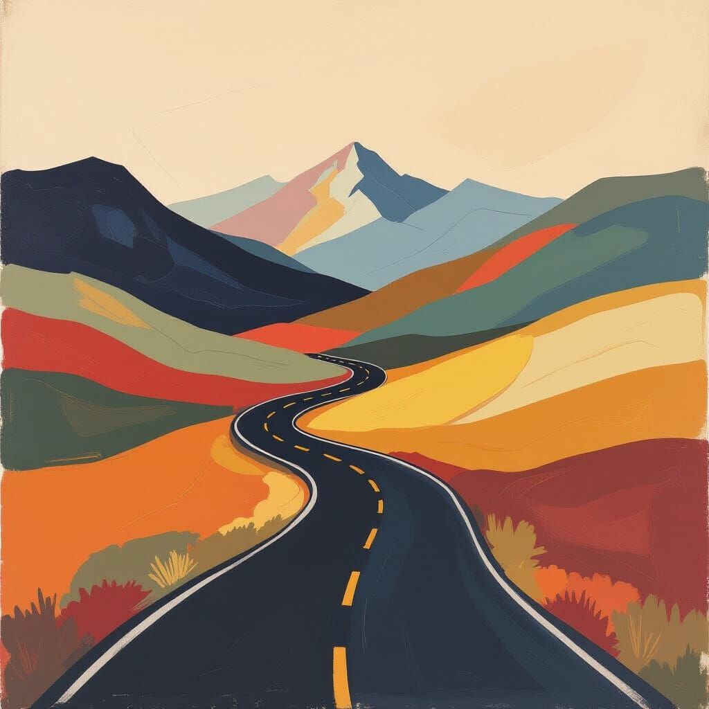 Winding Mountain Road in Cy Twombly and Ellsworth Kelly Styl...