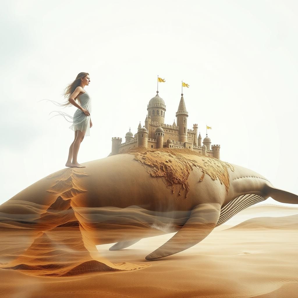 Surreal Sand Woman and Whale Sandcastle Portrait