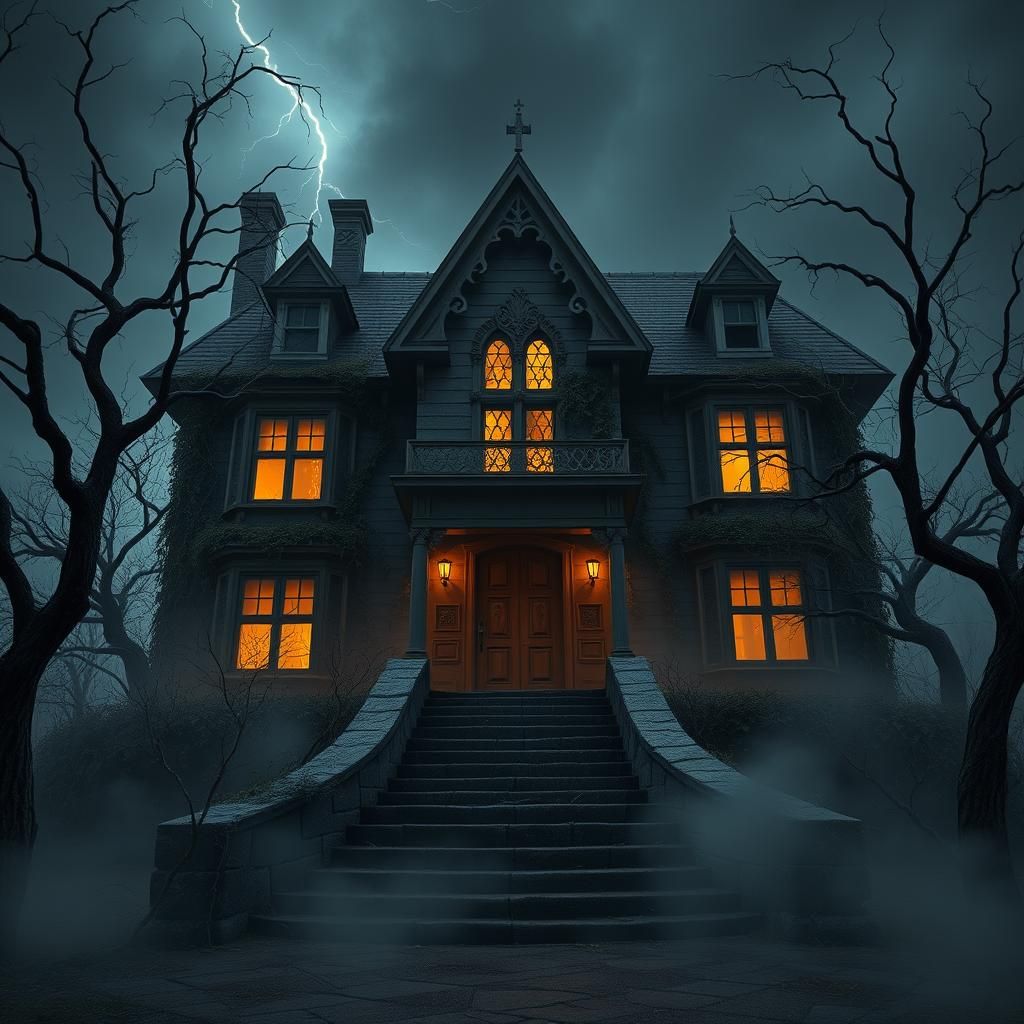 Eerie Abandoned Victorian Mansion in Dark Fantasy Style