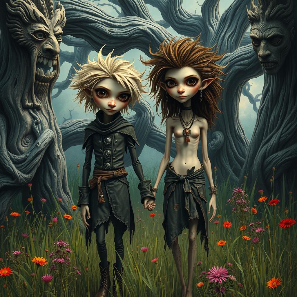 Emo Couple in Whimsical Oil Painting