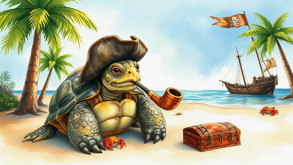 Turtle Pirate's Beach Retirement: Nostalgic Storybook Illust...