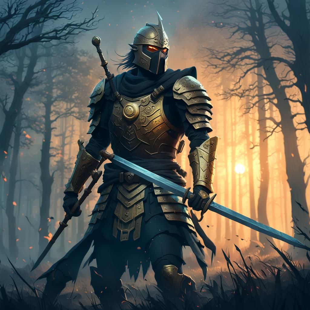 Mystical Warrior in Dark Fantasy Anime Style