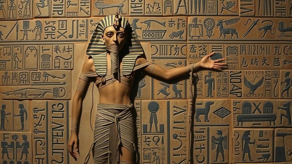 Mummy Rising from Ancient Tomb in Egyptian Art Style