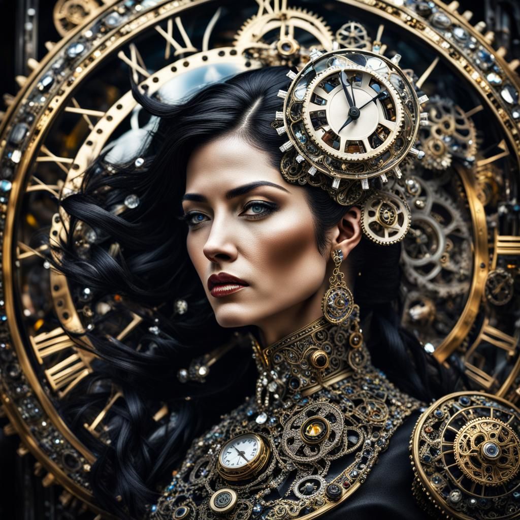 Brass Clockwork Woman with Jewels and Crystals