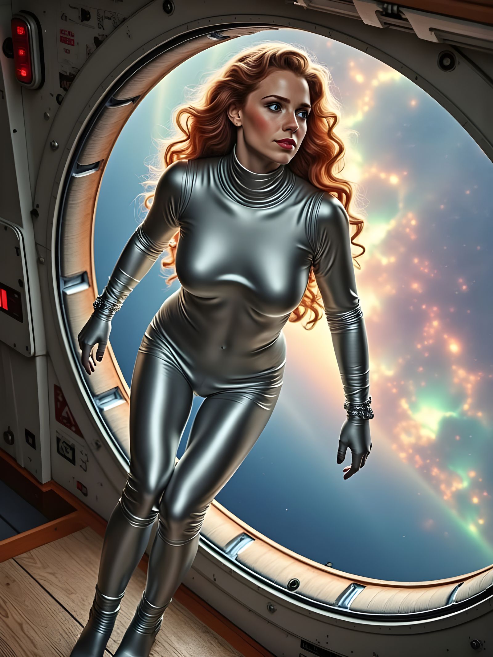 Retro Astronaut in Spaceship with Nebula