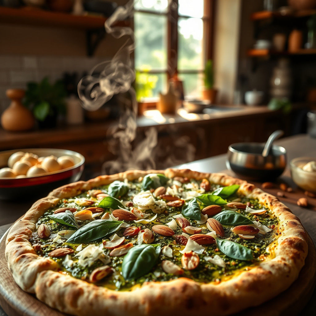 Pesto Pizza Still Life in Impressionist Style