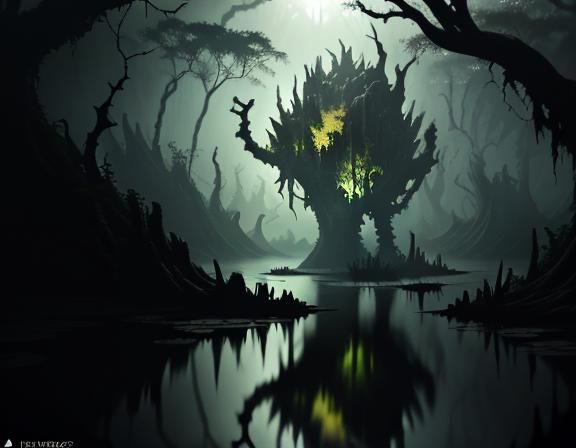 Menacing Bullywug in Murky Swamp: 3D Game Art