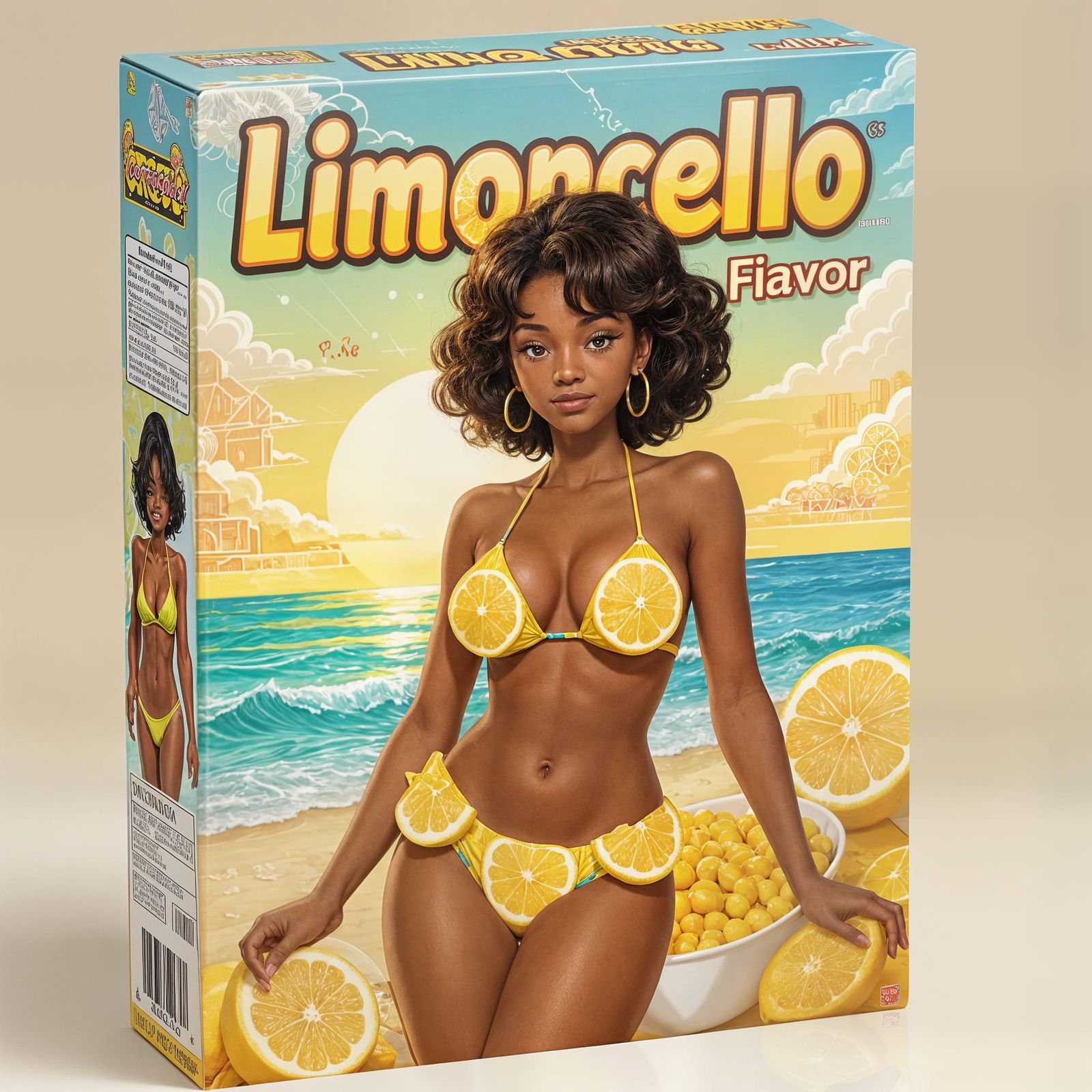 Anime Style Cornflakes Box Art With Lemon Slice Bikini Masco...