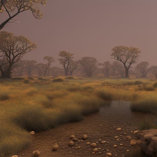 Arid Plains in Gentle Rain: Matte Painting