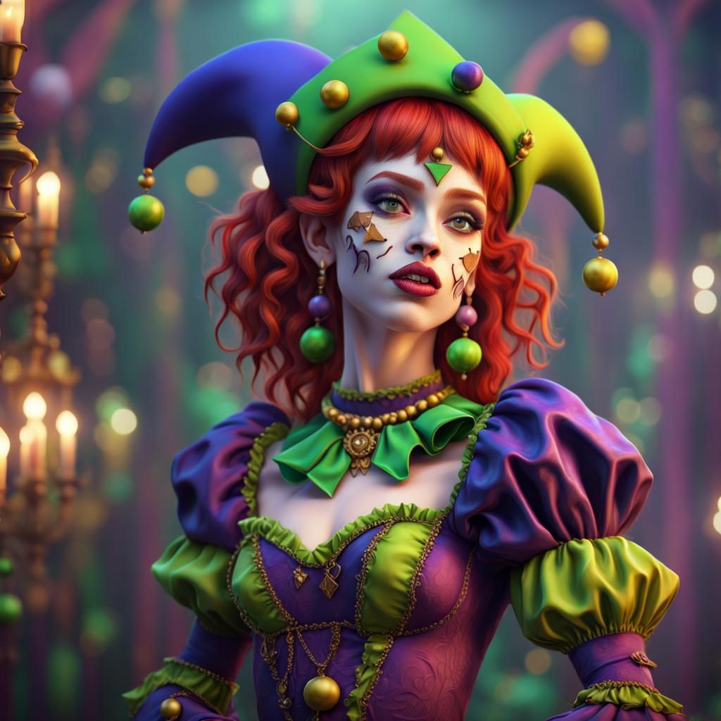 Colorful Jester Girl Burlesque Concept Art