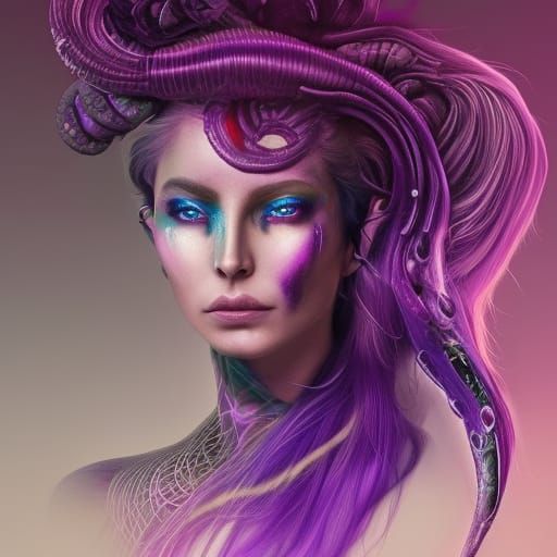 Luminescent Alien Medusa in Inkpunk Cyberpunk Style