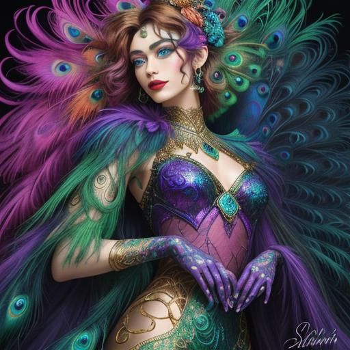 Rainbow Woman Portrait in Abstract Fauvism Style